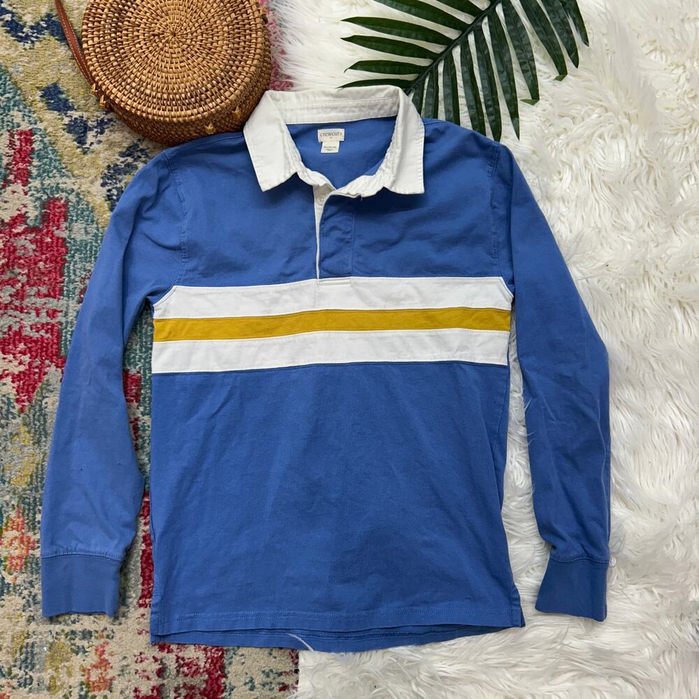 J. Crew Crewcuts Striped Polo Shirt Boys XL 12-14 Blue Collared Long Sleeve